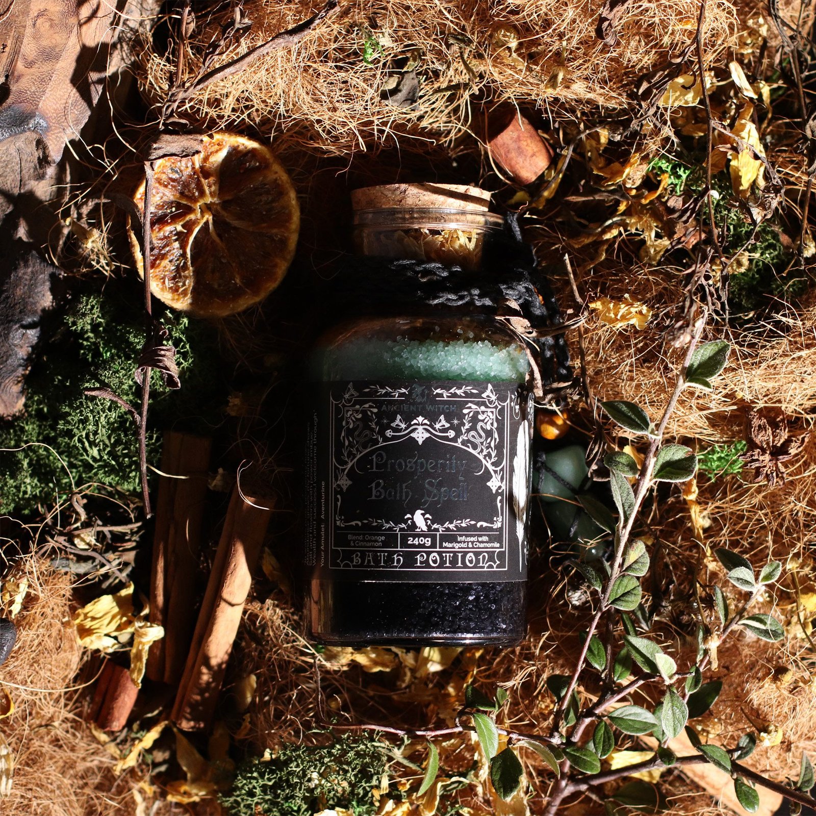 Ancient Witch Bath Spell Potion & Aventurine Crystal Amulet - Prosperity - Billede 7