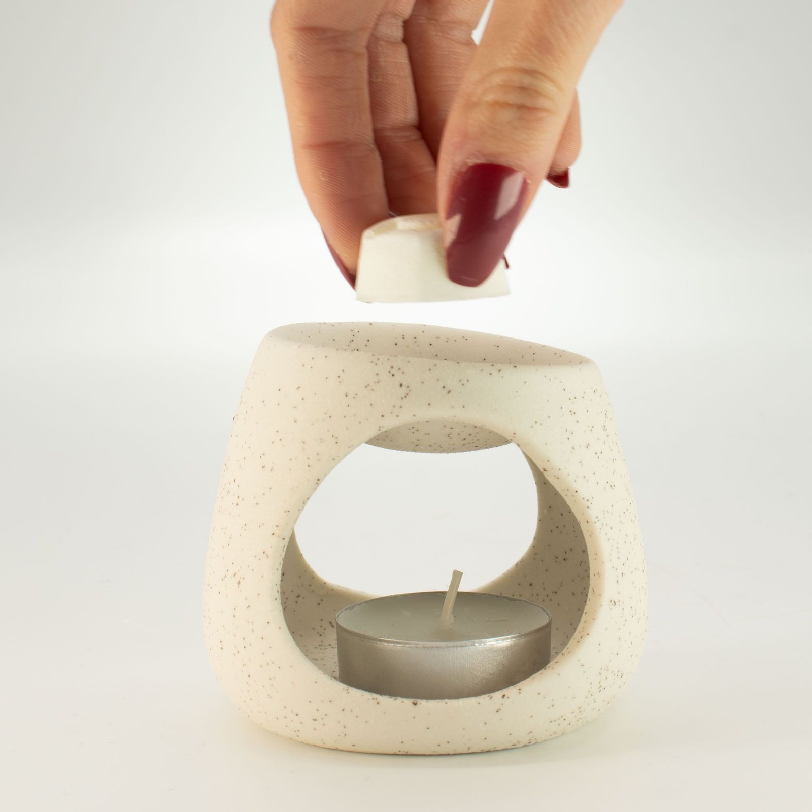 Ceramic Zen Oil Burner - Round Pebble - Speckled Off-White - Billede 5