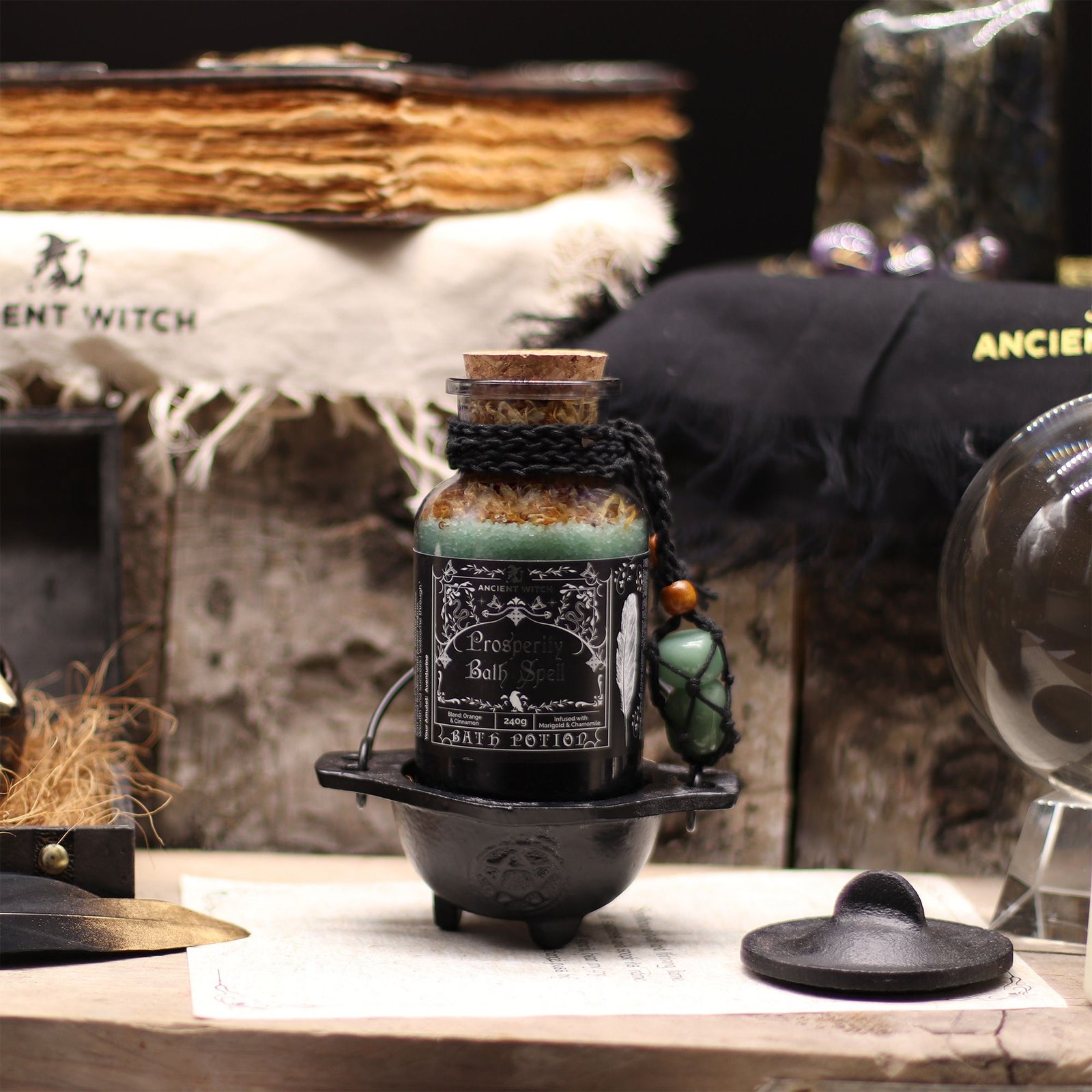 Ancient Witch Bath Spell Potion & Aventurine Crystal Amulet - Prosperity - Billede 4