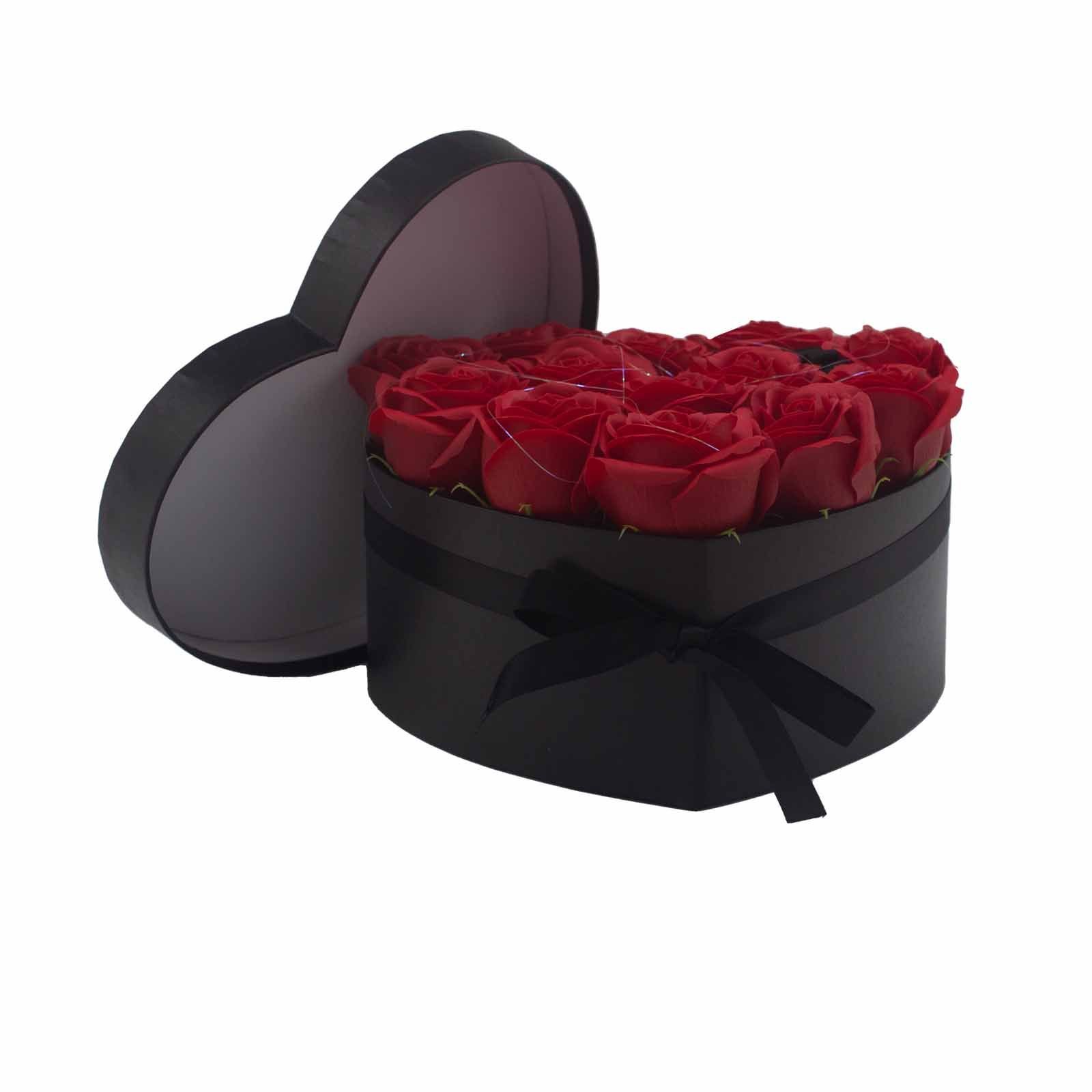 Soap Flower Gift Bouquet - 13 Red Roses - Heart - Billede 4