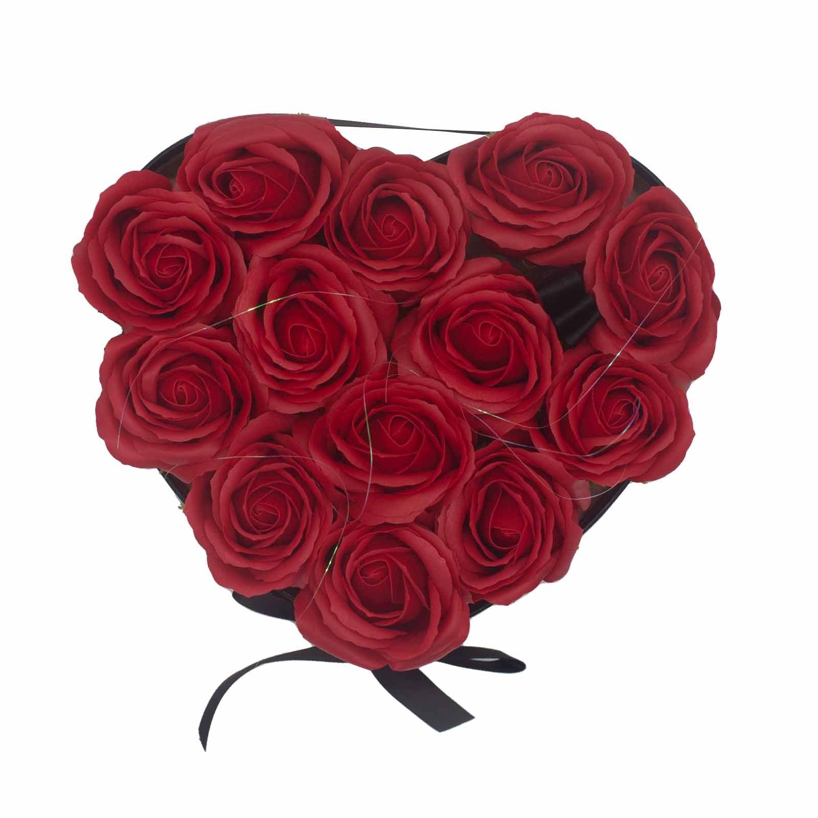 Soap Flower Gift Bouquet - 13 Red Roses - Heart - Billede 6