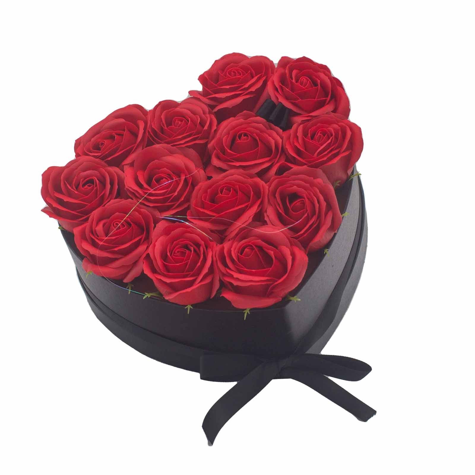 Soap Flower Gift Bouquet - 13 Red Roses - Heart - Billede 2