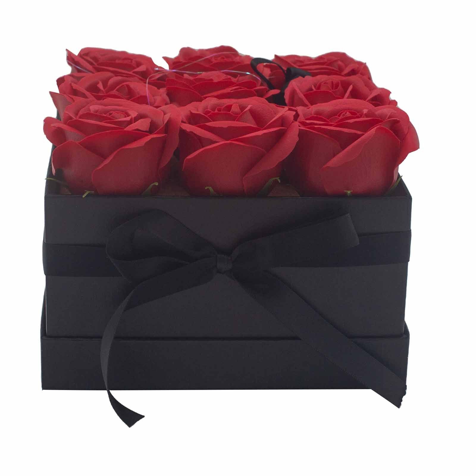 Soap Flower Gift Bouquet - 9 Red Roses - Square - Billede 2