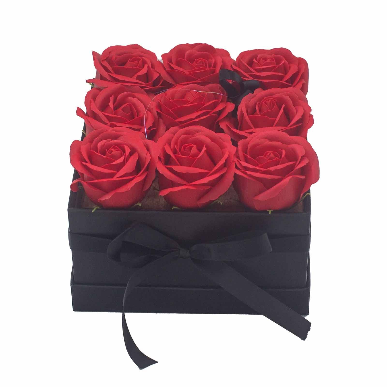 Soap Flower Gift Bouquet - 9 Red Roses - Square - Billede 5