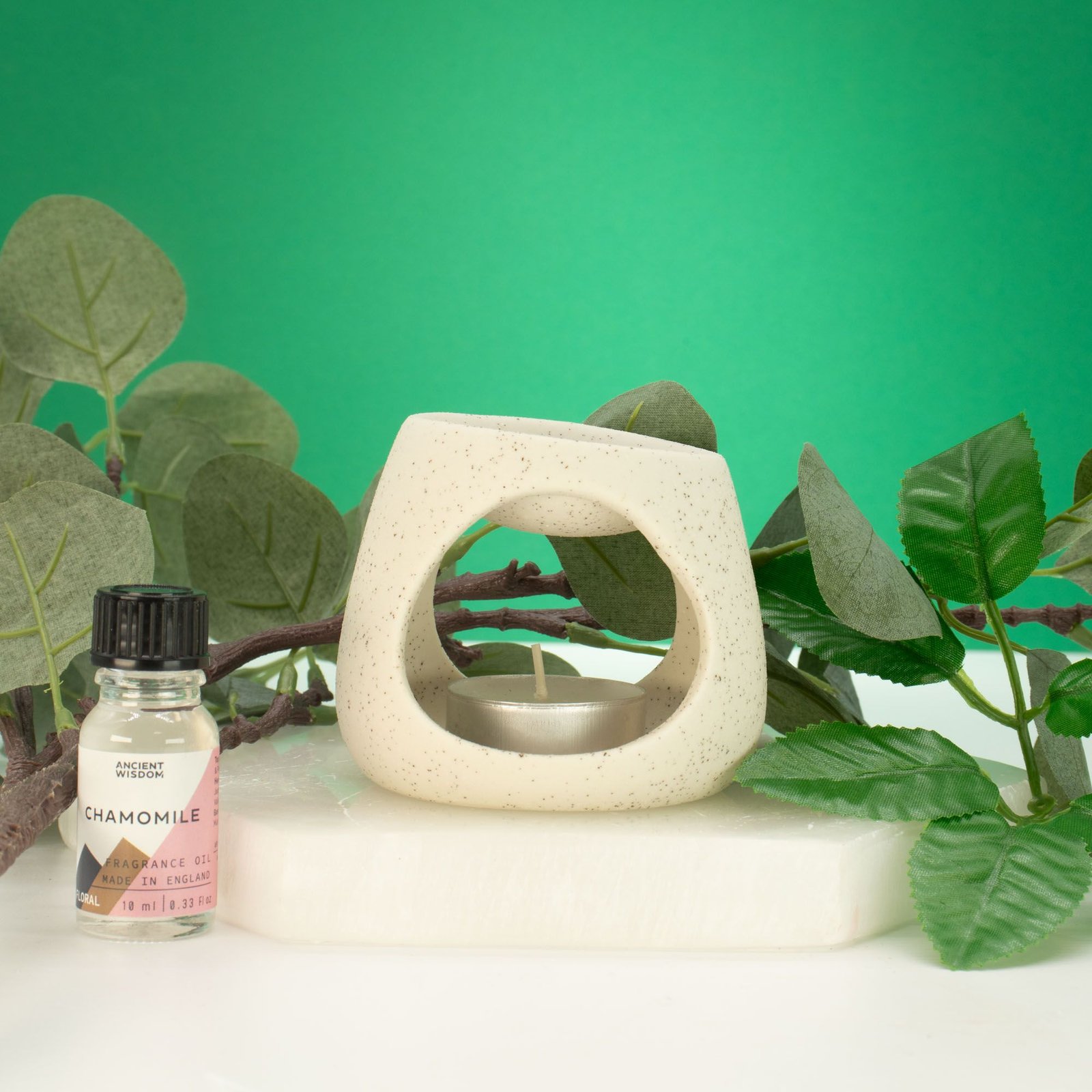 Ceramic Zen Oil Burner - Round Pebble - Speckled Off-White - Billede 2