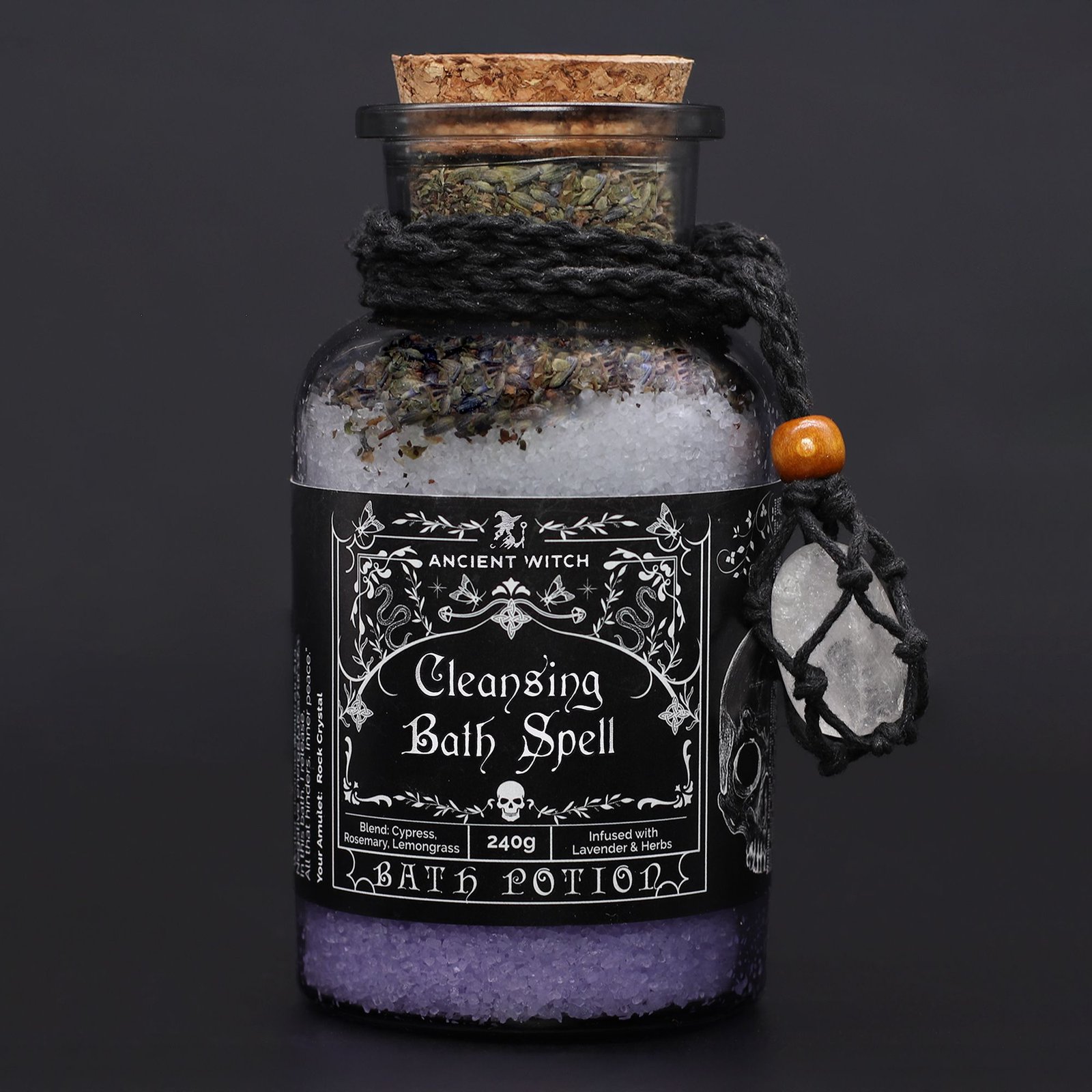 Ancient Witch Bath Spell Potion & Rock Crystal Amulet - Cleansing - Billede 4