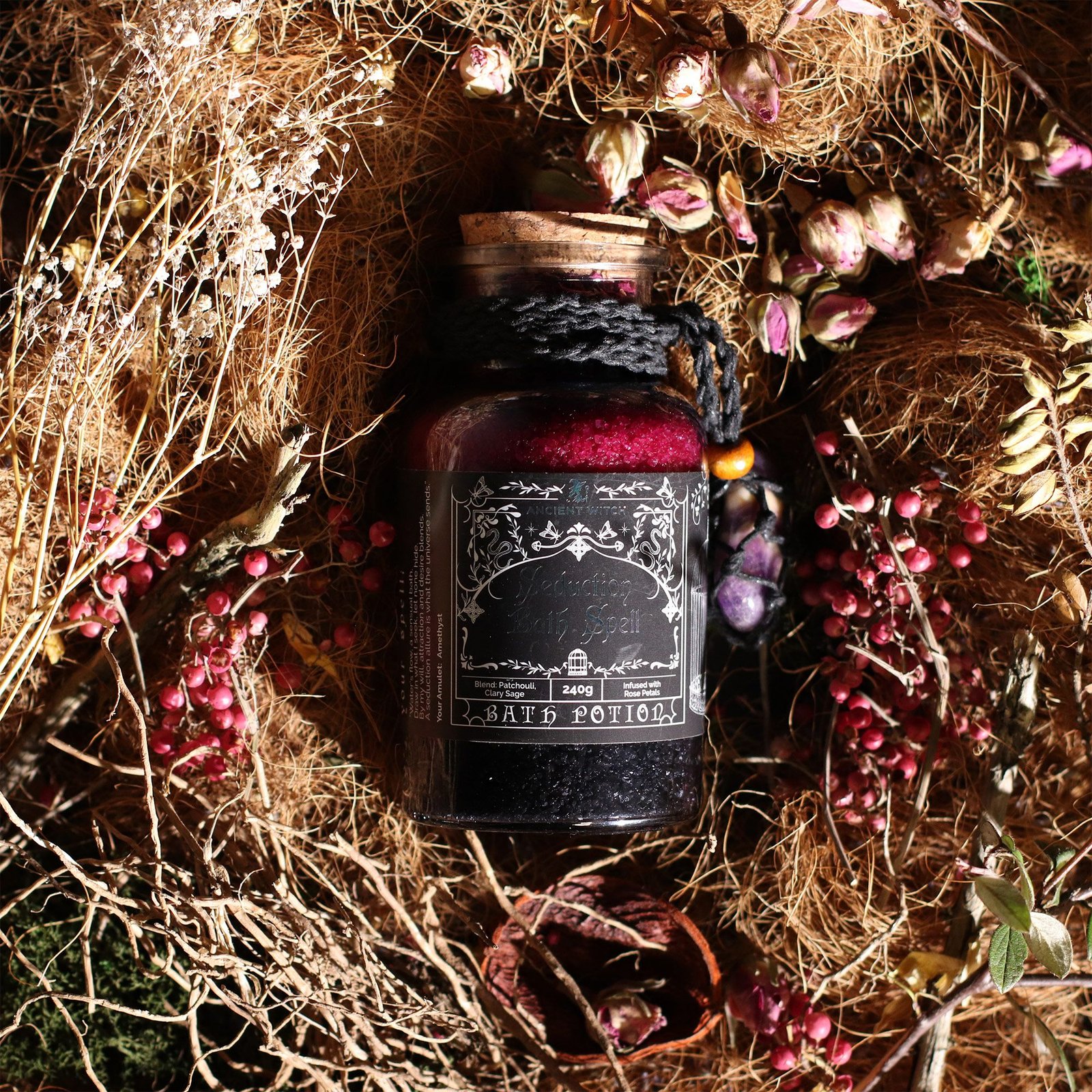 Ancient Witch Bath Spell Potion & Amethyst Crystal Amulet - Seduction - billede 4