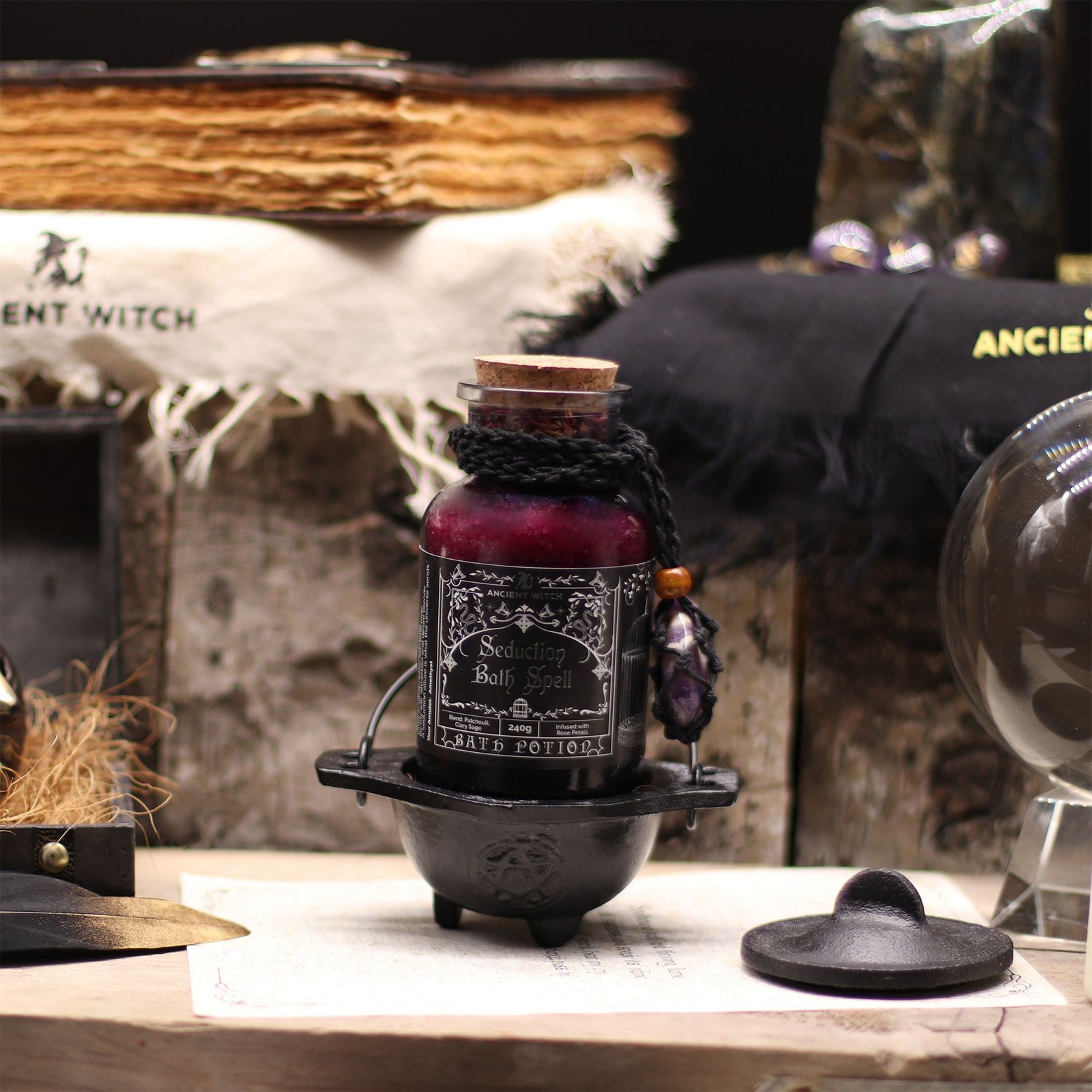 Ancient Witch Bath Spell Potion & Amethyst Crystal Amulet - Seduction - billede 5