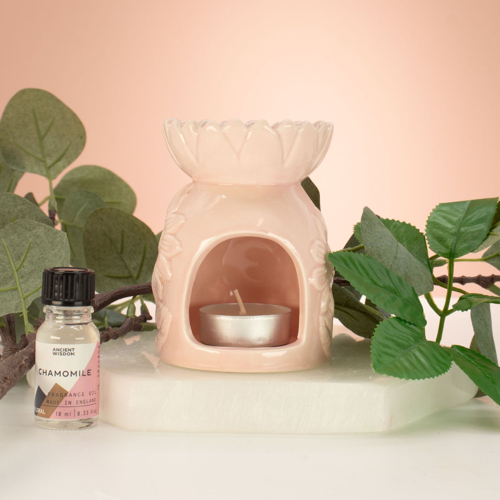 Ceramic Sunflower Oil Burner - Pastel Pink - Billede 2