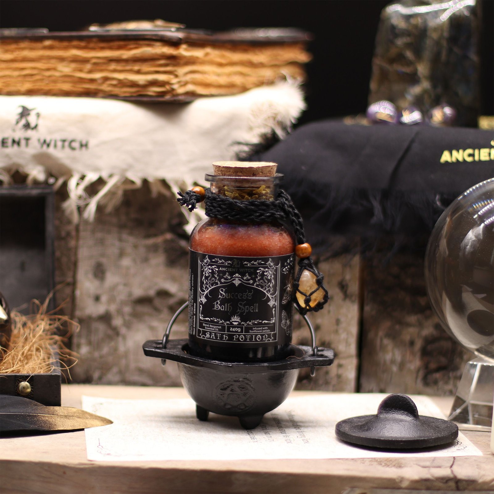 Ancient Witch Bath Spell Potion & Citrine Crystal Amulet - Success - Billede 6