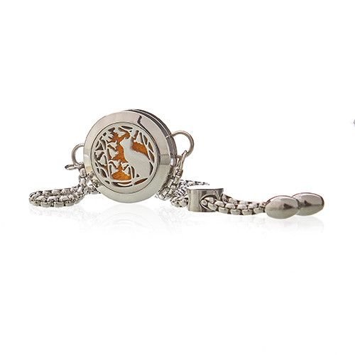 Aromaterapi Smykke Kæde Armbånd - Kat & Blomster - 20mm - Billede 2