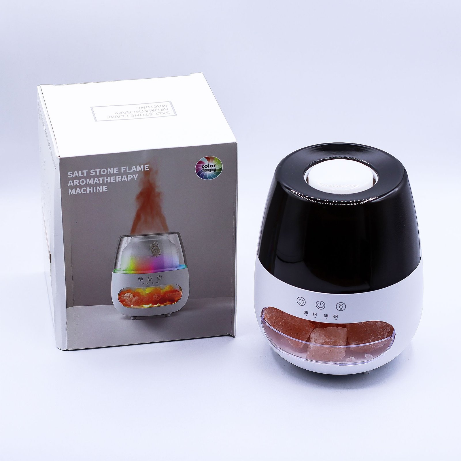 Salt Stone Flame Effect Aroma Diffuser - White USB - Colour Change and Timer - Billede 2
