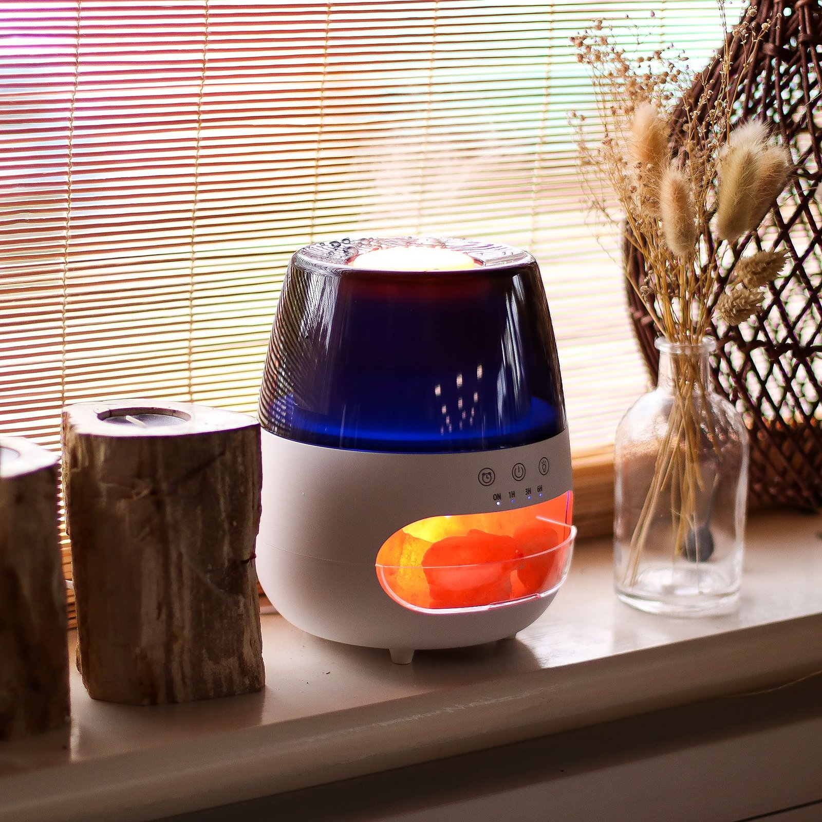 Salt Stone Flame Effect Aroma Diffuser - White USB - Colour Change and Timer - Billede 10