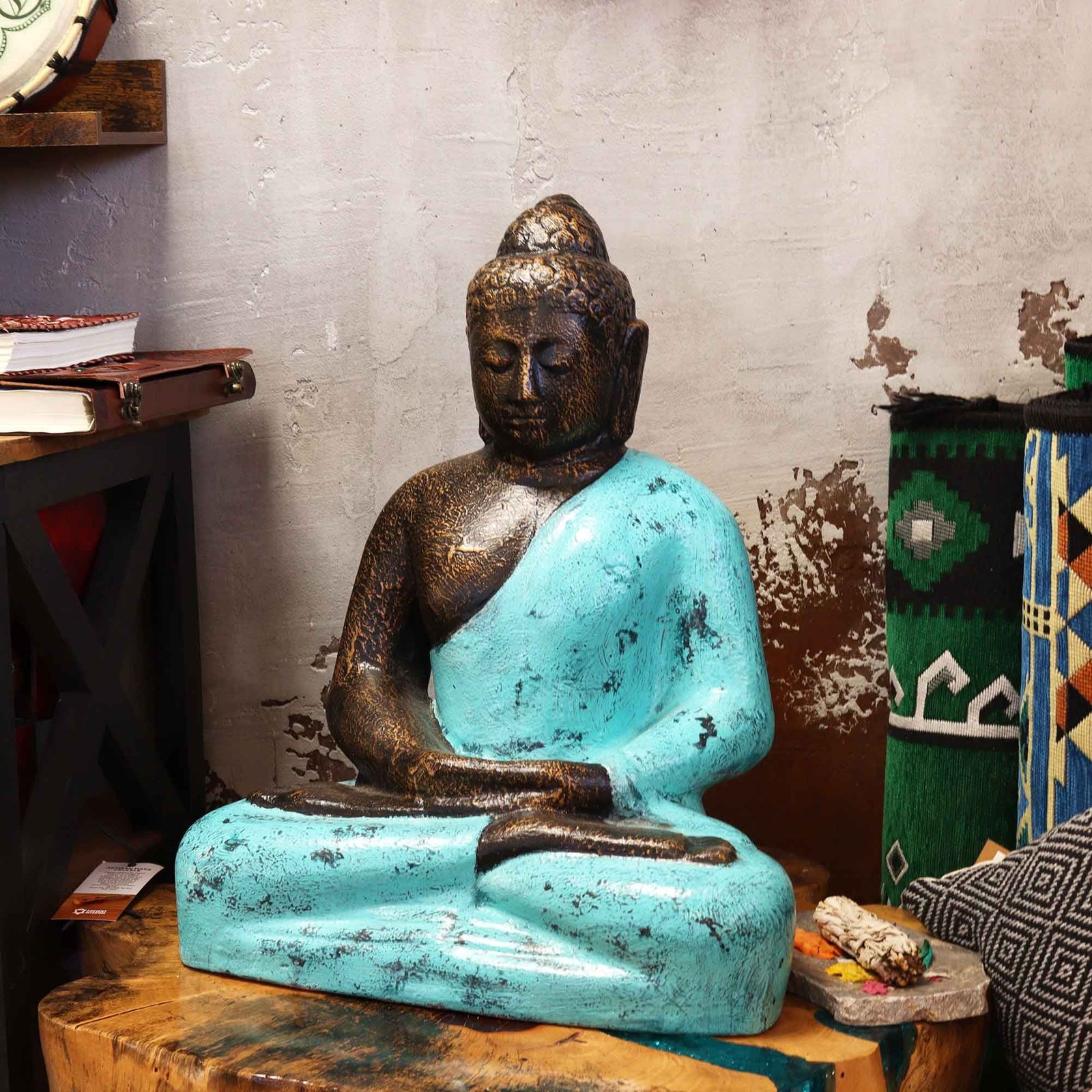 Buddhastatue i turkis og Sten – 50 cm - Billede 2