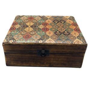 Stor Keramikglaseret Træboks - 20x15x7.5cm - Traditionelt Mønster