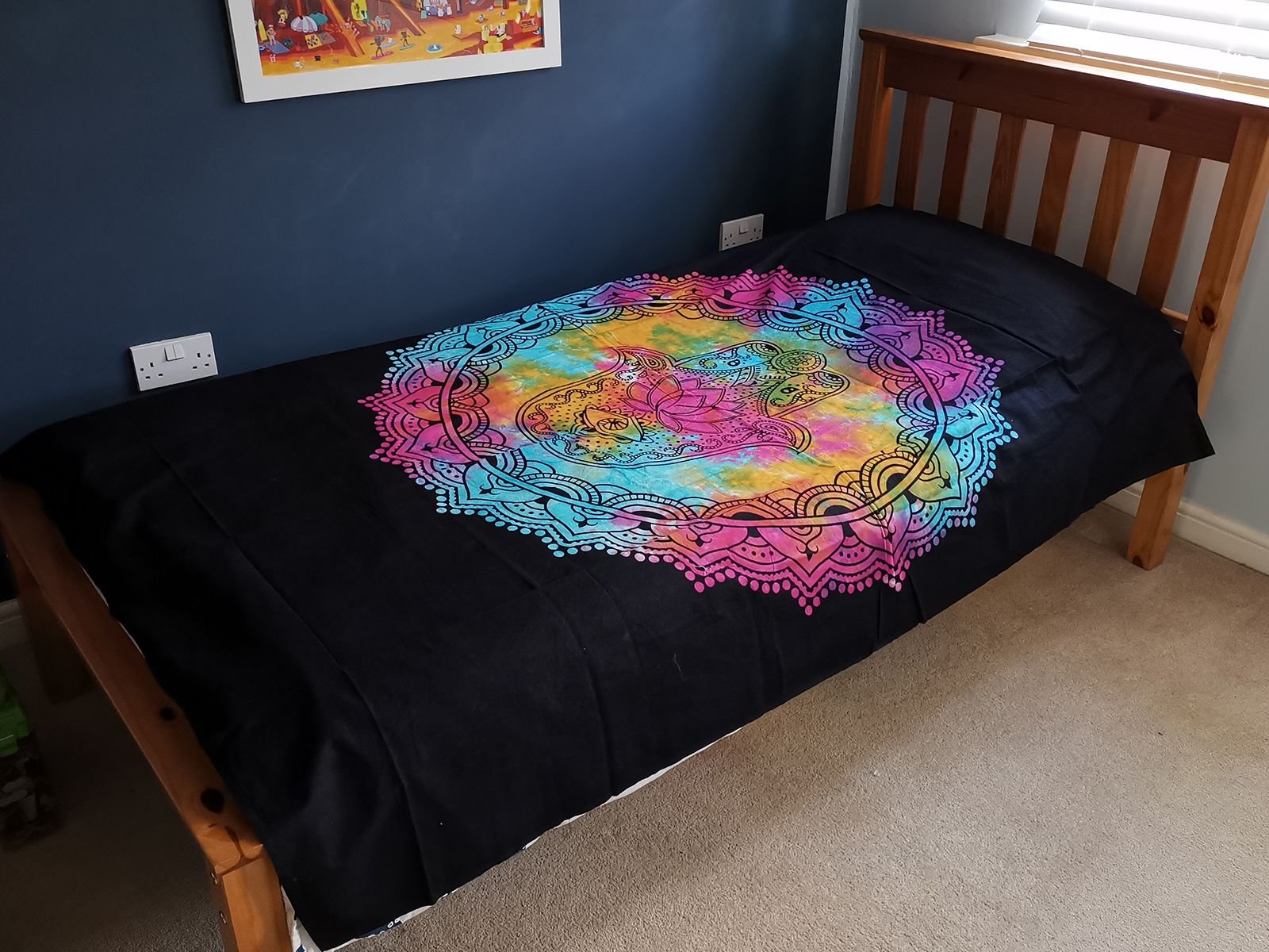 Enkelt Bomuldssengetæppe og Vægtæppe - Sort Hamsa 130cm x 200cm - Billede 2