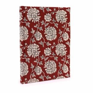 Bomuldsindbundne Notesbøger 20x15cm - 96 sider - Bordeaux Blomstret