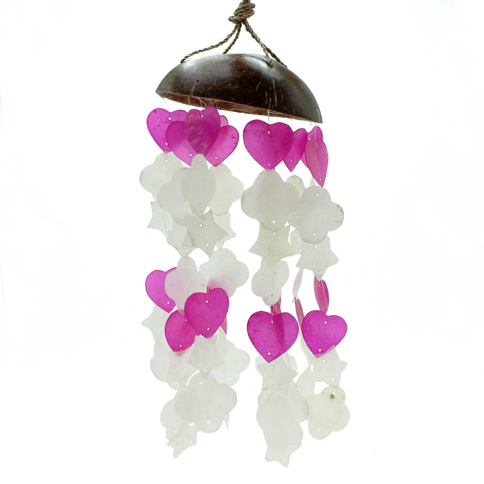 Kokosnød og Capiz Vindspil - Pink og Hvid Mix Former - 35cm - Billede 2