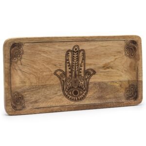 Lang Bakke 30x15x2.5cm - Hamsa Design Sort Graveret