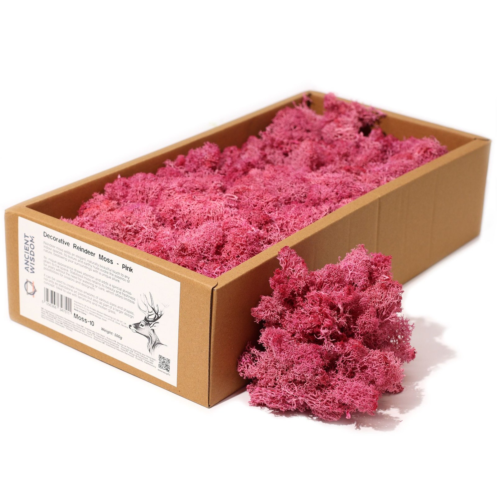 Kvalitets dekorations-rensdyrmos - Lyserød - 635g æske