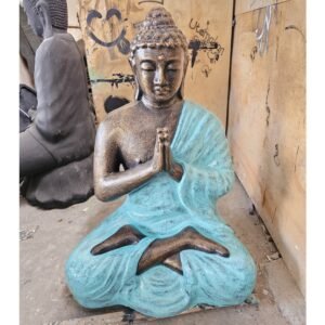 Mellemstor turkis og guld bedende Buddha-statue - 1 - 2m høj