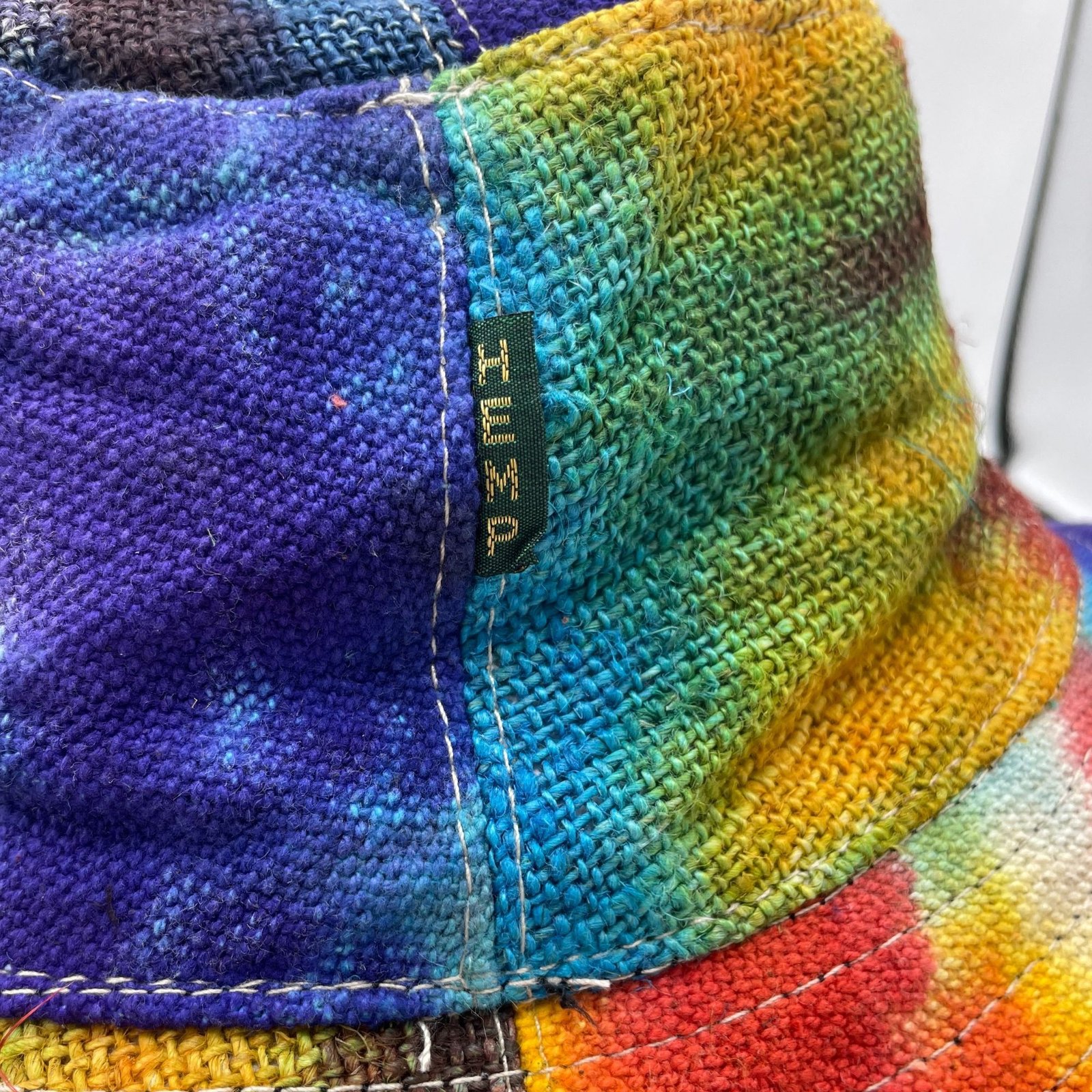 Patchet og trådforstærket hamp- og bomuldshat til boho-festival - Tie-dye - Billede 2
