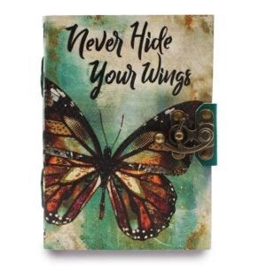Læder-notesbog med rå kant - "Never Hide Your Wings" (7x5")