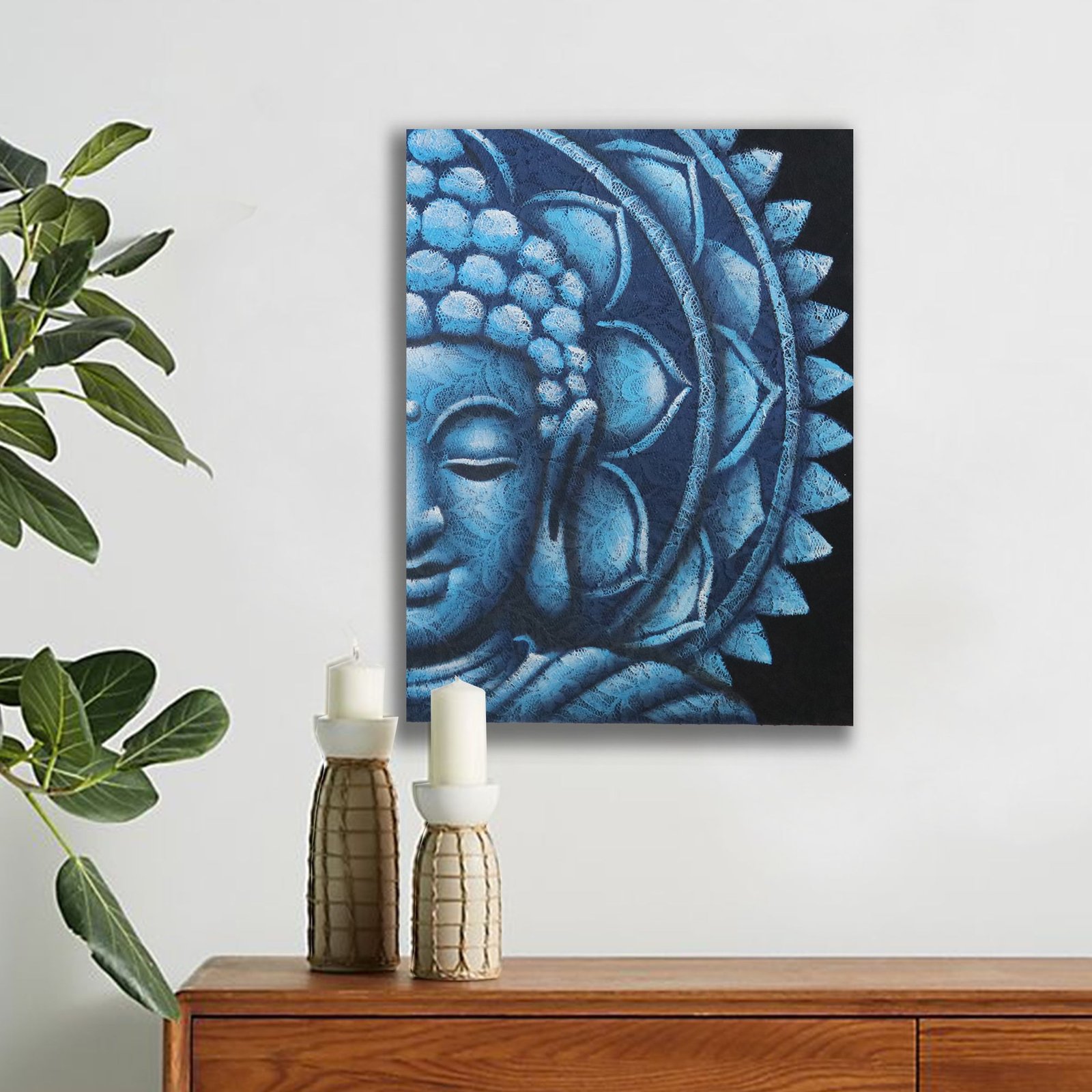 Blå Halv Buddha Mandala 60x80cm