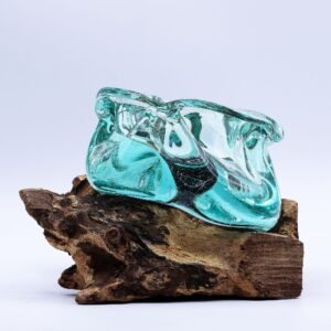 Smeltet Glas Kraftigt Askebæger/Lysestage på Træ 23cm