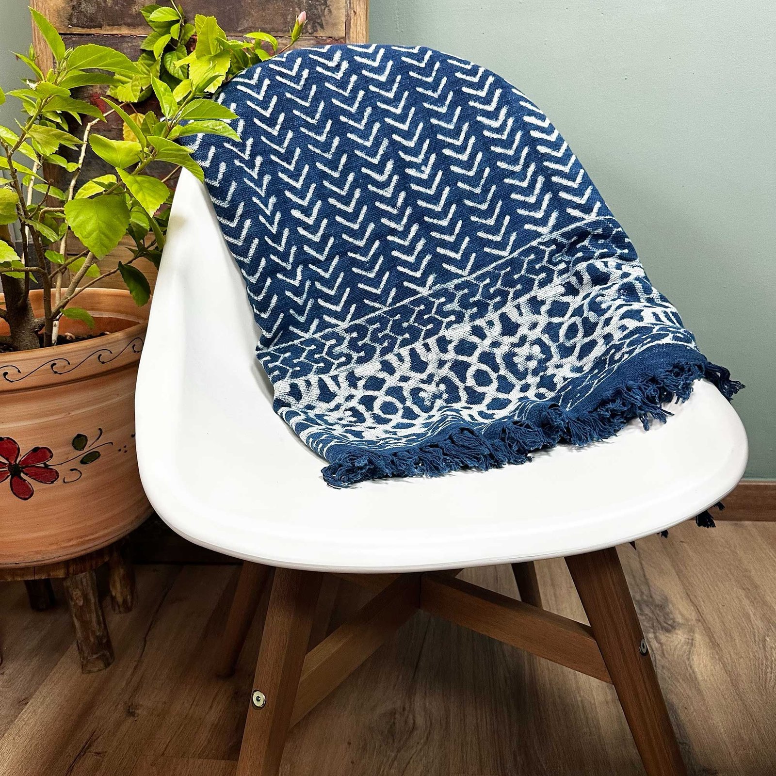 Håndlavet indigo plaid - 170x120cm - Seedha pile - Billede 2