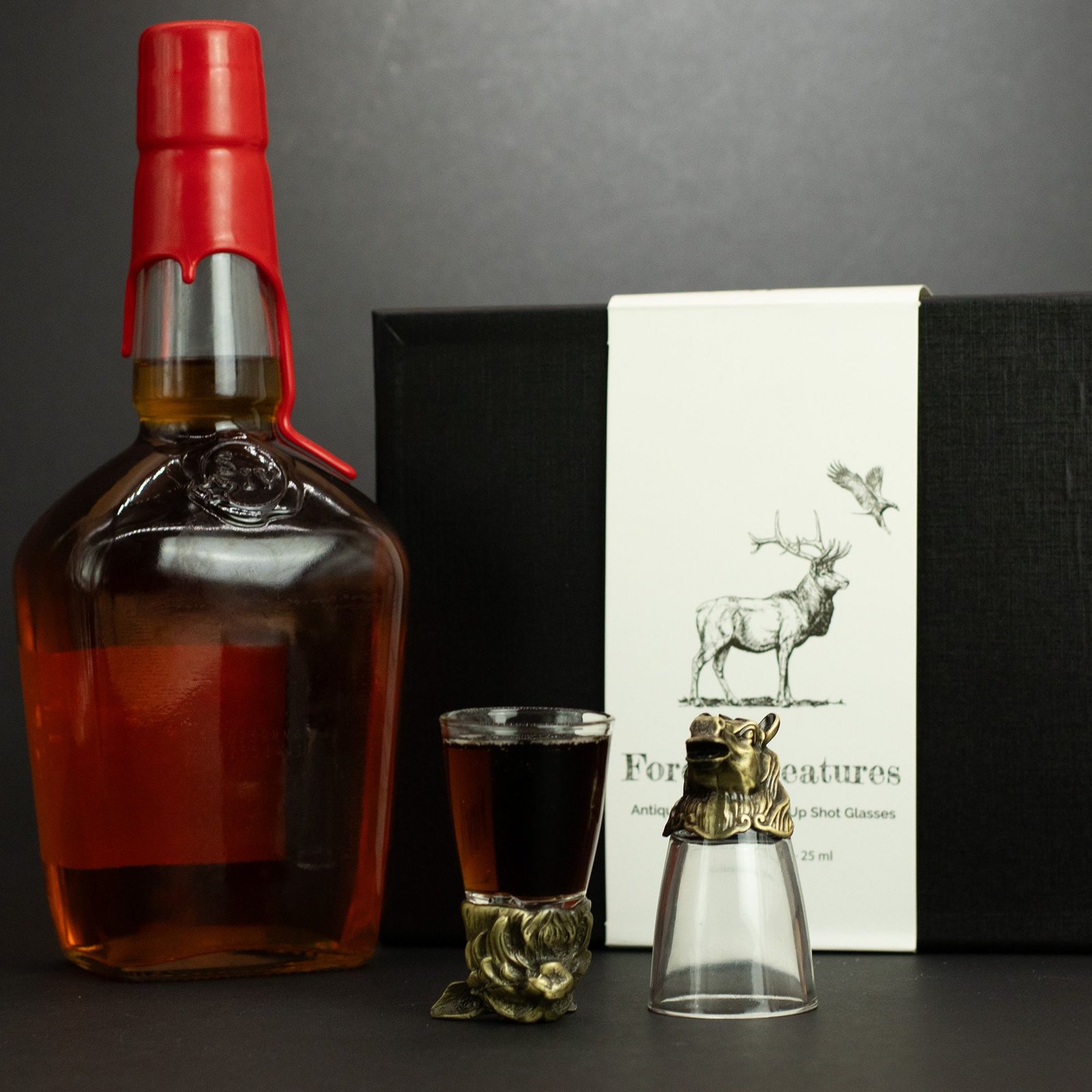 Gavesæt med 12 Bottom Up Shotglas (25ml) - Skov og Mytiske Væsener - Antik Bronze - Billede 9