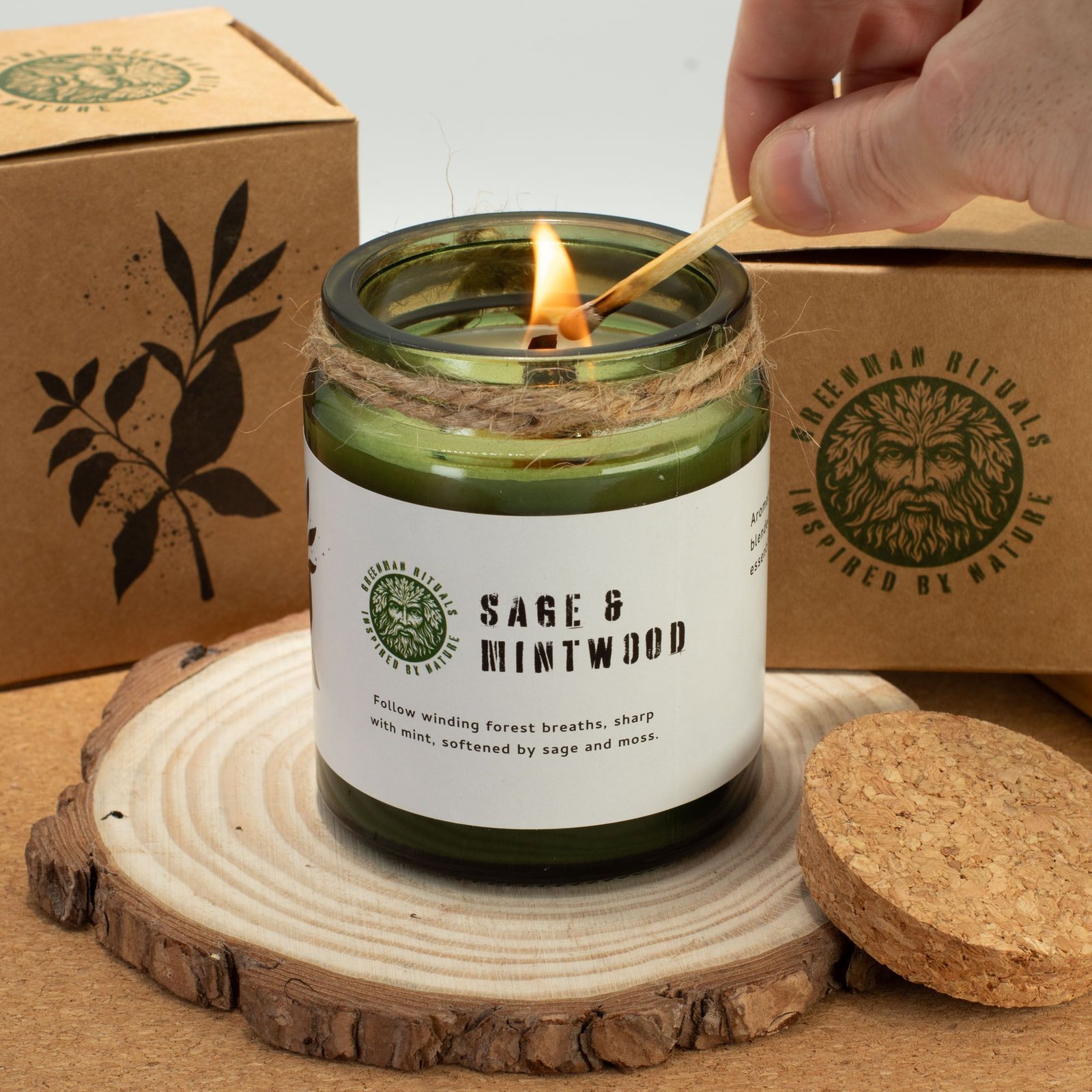 Greenman Woodwick Soy Candle - Ash & Woodsmoke - Billede 8