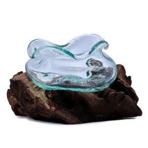 Smeltet Glas Bølget Skål på Træ 18cm