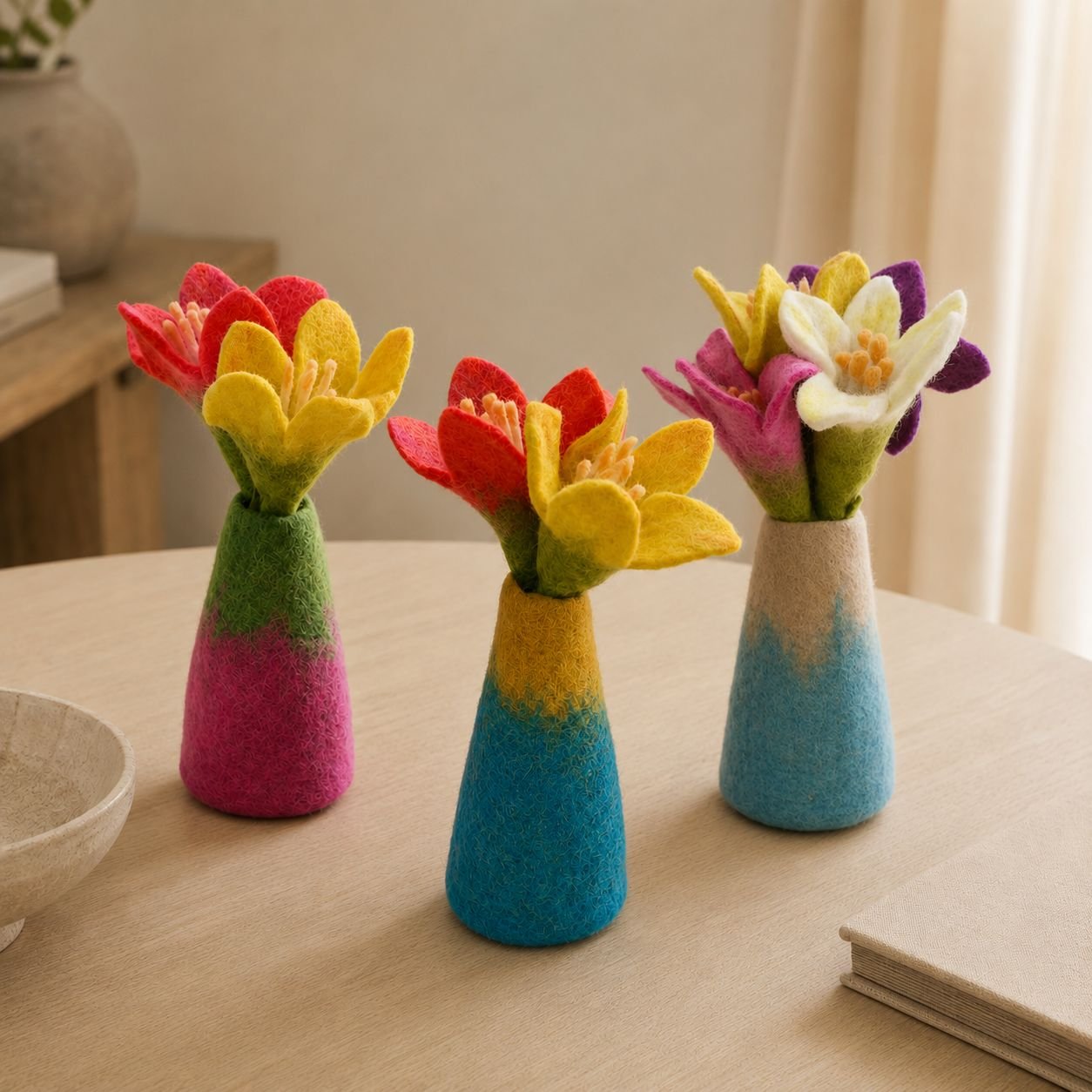 Filtblomstervaser - Sæt med 3 Assorterede Design - Billede 3