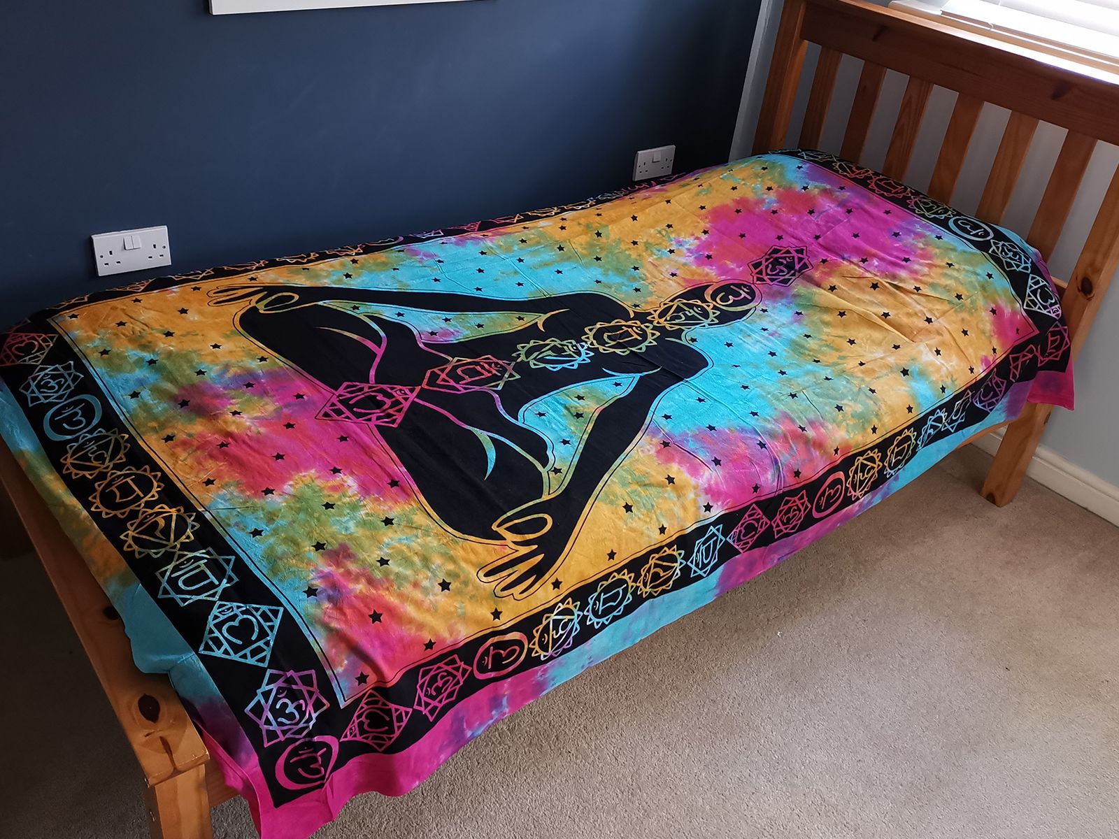 Enkelt Bomuldssengetæppe og Vægtæppe - Chakra Buddha 130cm x 200cm - Billede 3
