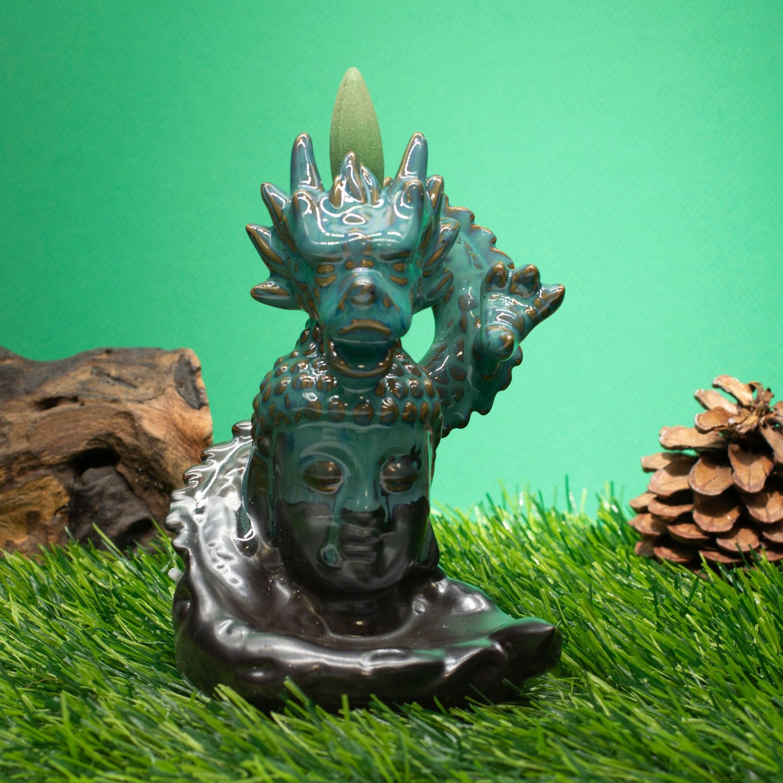 Backflow Røgelsesbrænder - Drage over Buddha - Billede 2
