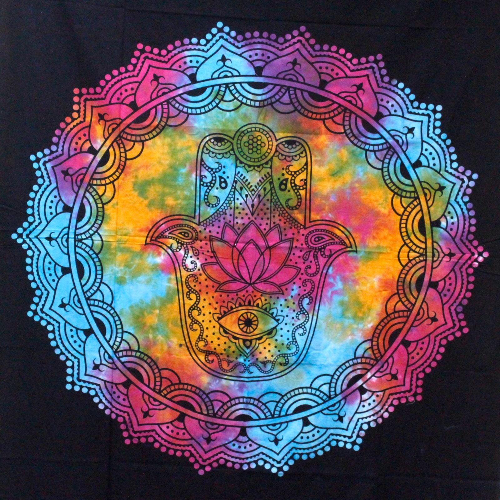 Enkelt Bomuldssengetæppe og Vægtæppe - Sort Hamsa 130cm x 200cm - Billede 3