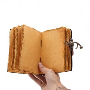 Tyk læder-notesbog med rå kant – The Book of Untold Stories – 15x10 cm