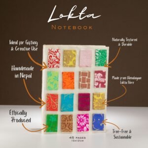 Lokta notesbog med mini-mønster – Medium (15x12cm) – 45 blade – Natur