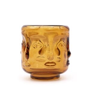 Sæt med 2 Buddha Ansigter Lysglas - Antik Rav