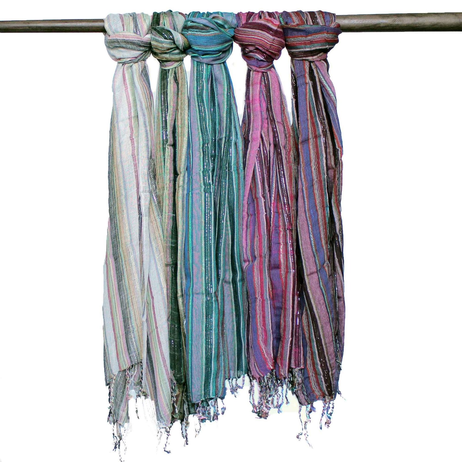 Indiske Boho-tørklæder - 50x180cm - Blandede Farver med Guldtråd