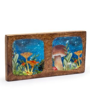 Dobbelt Smykkebakke 20x10x2.5cm - Svampe-design Petrol