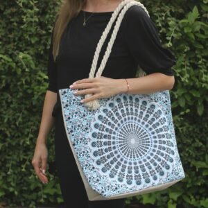 Mandala-taske med rebhank - Elektrisk blå