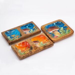 Stor Firkantet Smykkebakke 15x15x2.5cm - Svampe-design Petrol