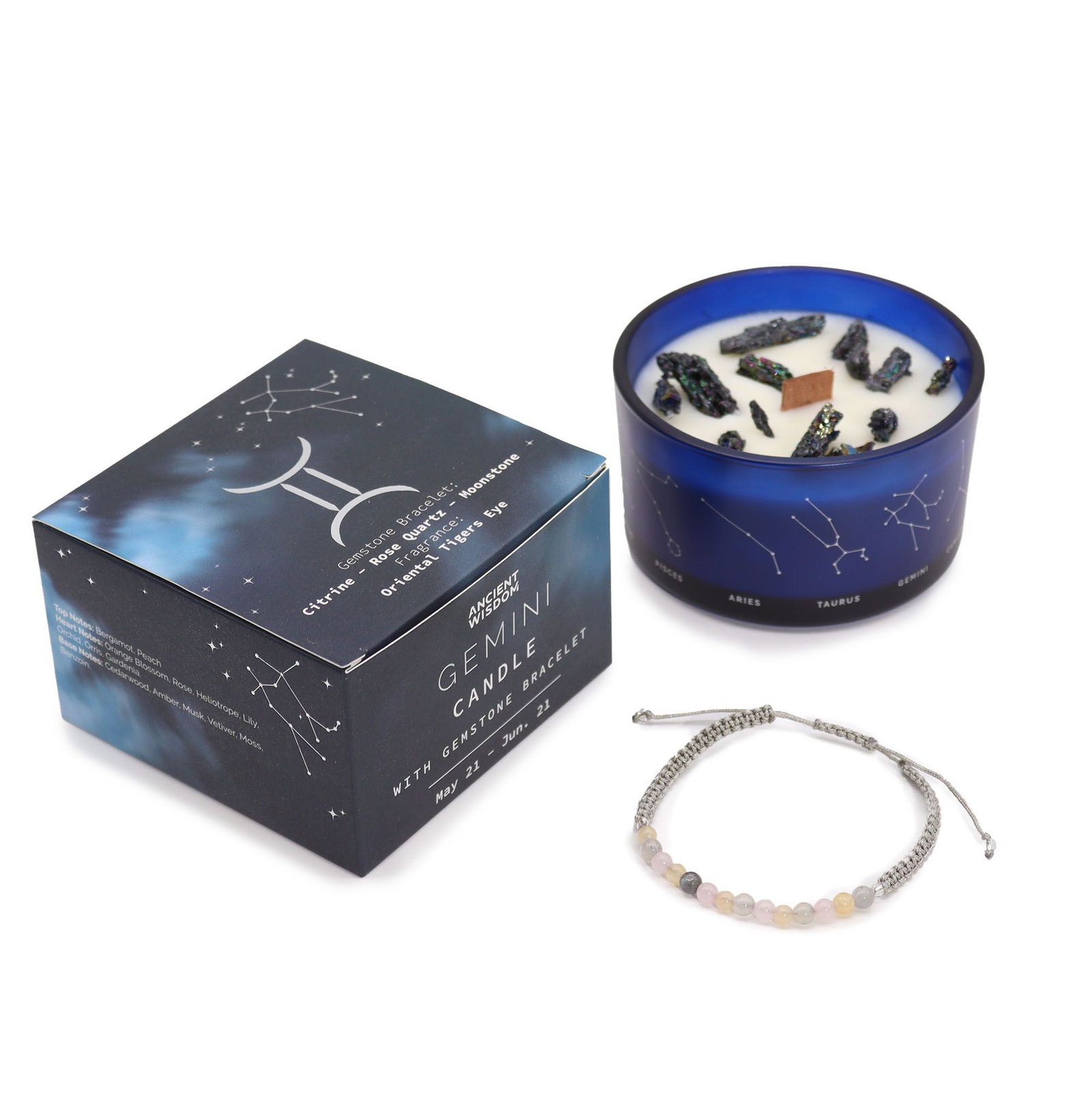 Zodiac Crystal Candle with Gemstone Bracelet - Gemini - Billede 5