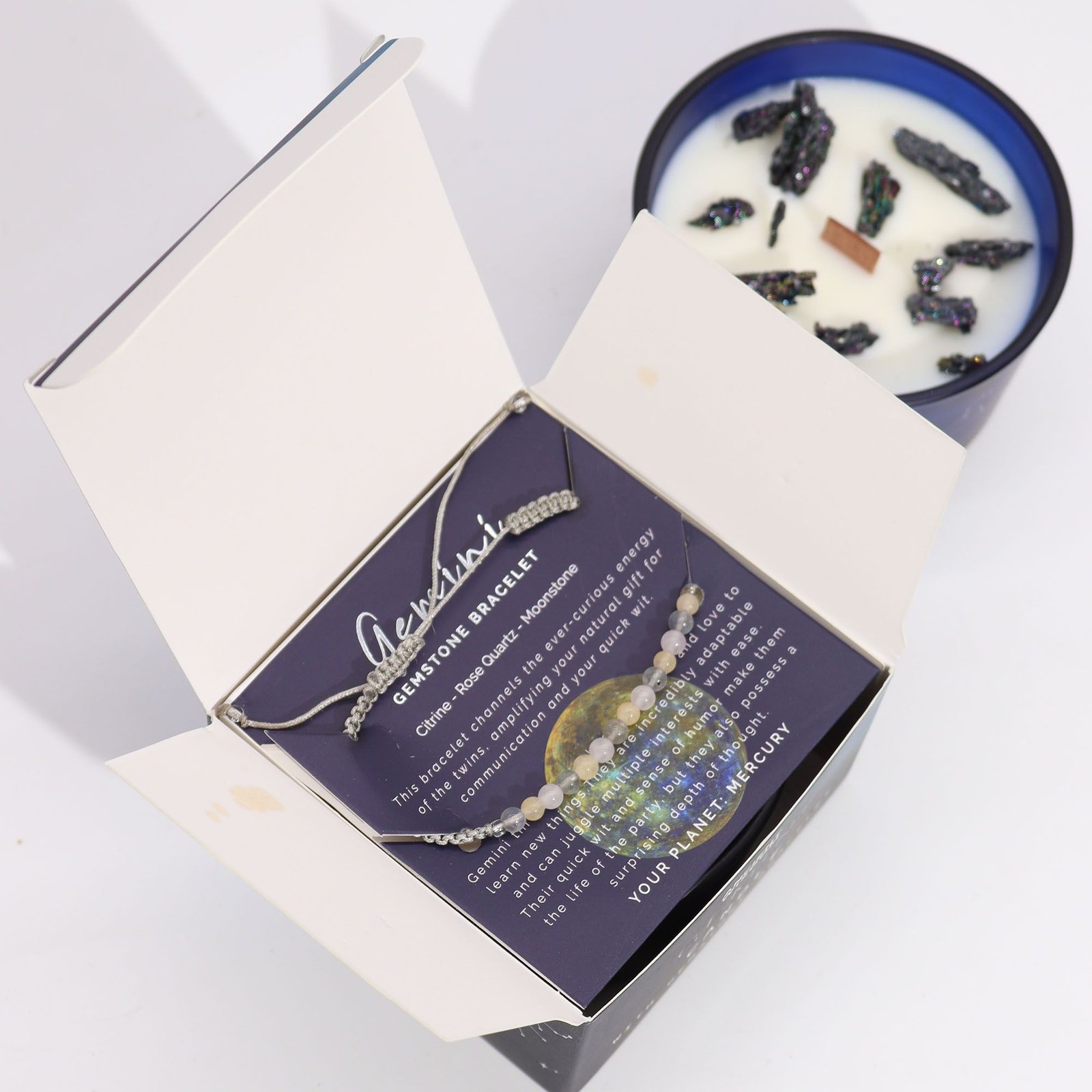 Zodiac Crystal Candle with Gemstone Bracelet - Gemini - Billede 4