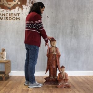 Håndskåret Buddha-statue - 100 cm Velkommen - hvidkalket