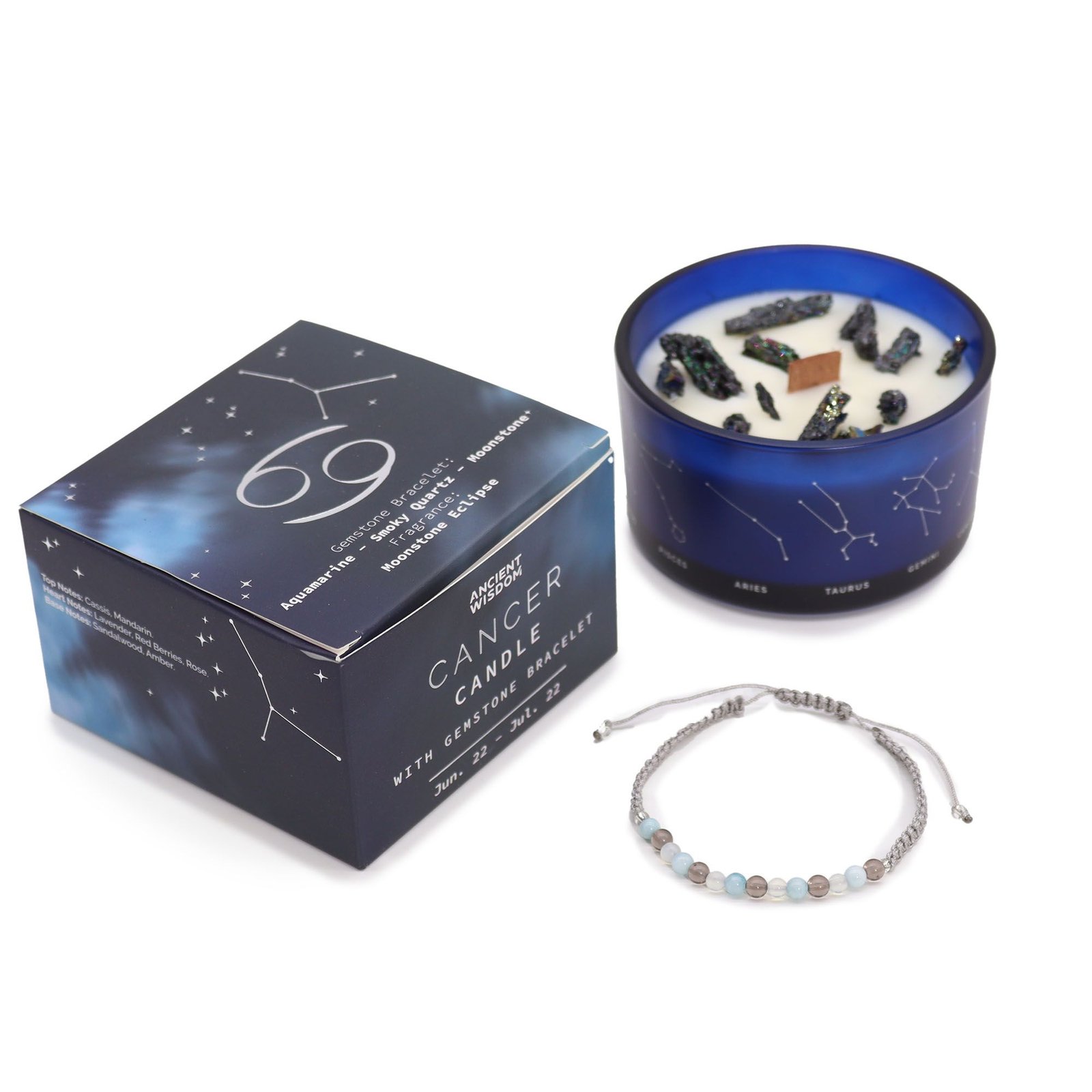 Zodiac Crystal Candle with Gemstone Bracelet - Cancer - Billede 3