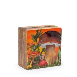 Lille Emaljeret Firkantet Æske 10x10x4.2cm - Svampe-design Bordeaux