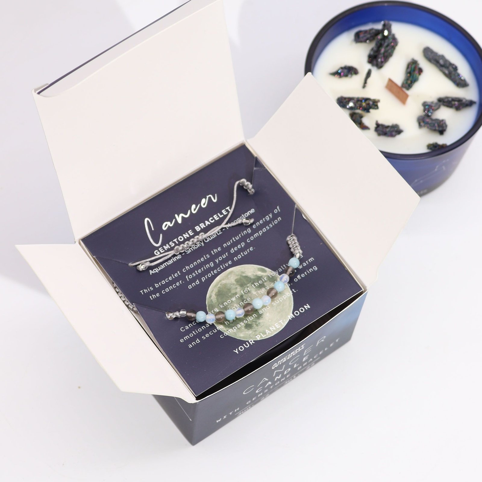 Zodiac Crystal Candle with Gemstone Bracelet - Cancer - Billede 2